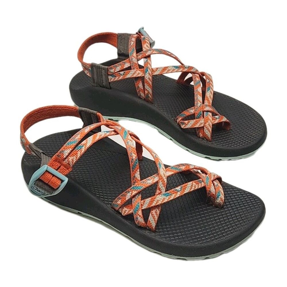 Chaco Sandals Shoe Sport Sandal Women Size 9 Buckle Orange Blue Toe Ring Strappy
